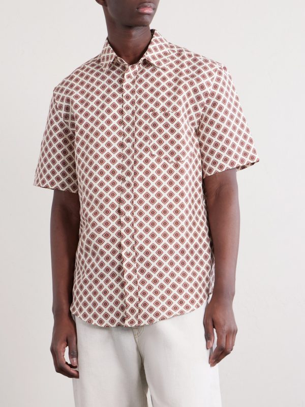 Convertible-Collar Printed Silk and Linen-Blend Shirt - FR