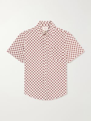 Convertible-Collar Printed Silk and Linen-Blend Shirt