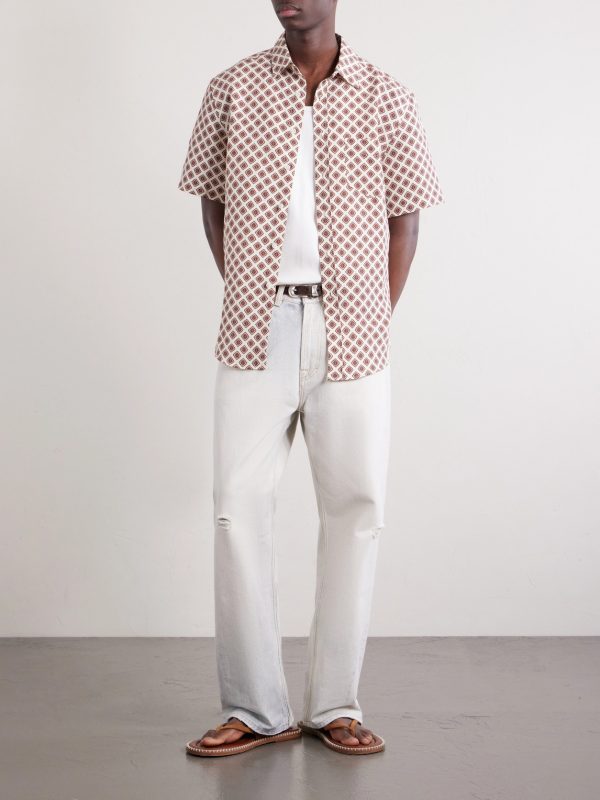 Convertible-Collar Printed Silk and Linen-Blend Shirt - OU