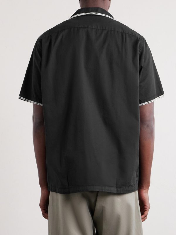 Convertible-Collar Embroidered Cotton Shirt - BK Convertible-Collar Embroidered Cotton Shirt - BK