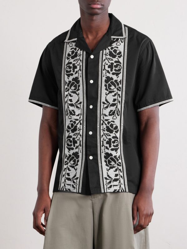 Convertible-Collar Embroidered Cotton Shirt - FR Convertible-Collar Embroidered Cotton Shirt - FR