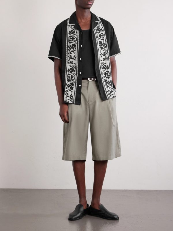 Convertible-Collar Embroidered Cotton Shirt - OU Convertible-Collar Embroidered Cotton Shirt - OU