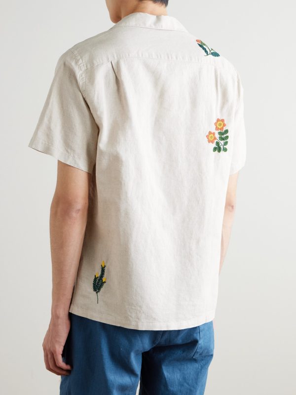 Convertible-Collar Embroidered Linen and Cotton-Blend Shirt - BK Convertible-Collar Embroidered Linen and Cotton-Blend Shirt - BK