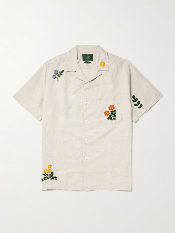 Convertible-Collar Embroidered Linen and Cotton-Blend Shirt Convertible-Collar Embroidered Linen and Cotton-Blend Shirt