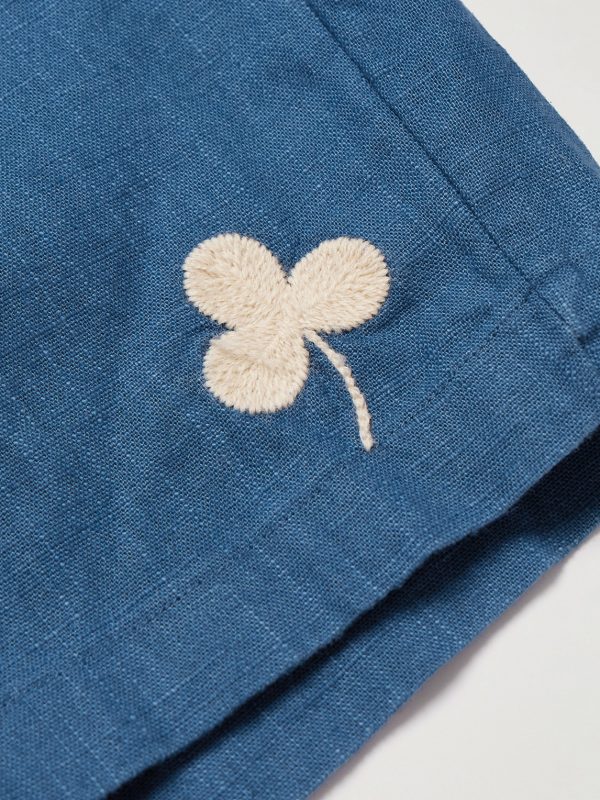 Straight-Leg Embroidered Ramie Drawstring Shorts - CU