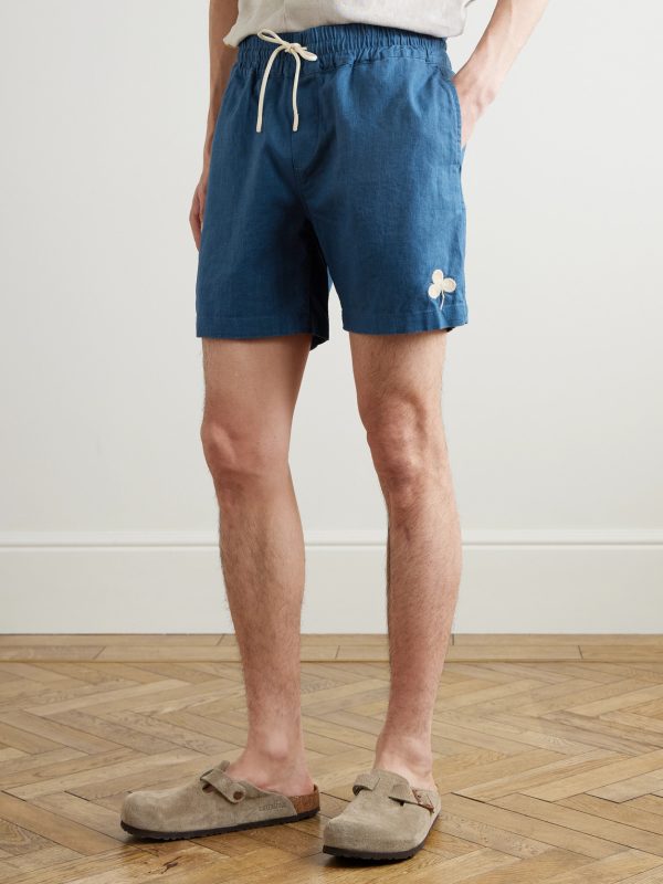 Straight-Leg Embroidered Ramie Drawstring Shorts - FR