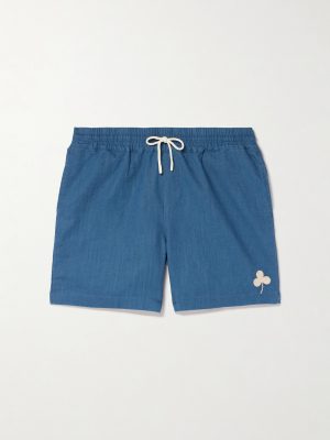 Straight-Leg Embroidered Ramie Drawstring Shorts Straight-Leg Embroidered Ramie Drawstring Shorts
