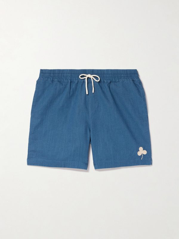 Straight-Leg Embroidered Ramie Drawstring Shorts
