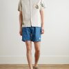 Straight-Leg Embroidered Ramie Drawstring Shorts - OU