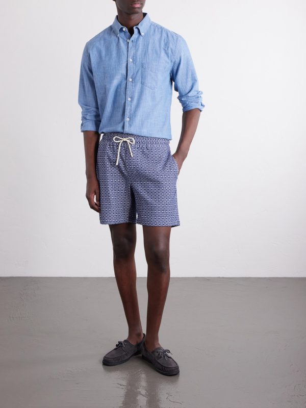 Abstract Tile Straight-Leg Cotton Shorts - OU