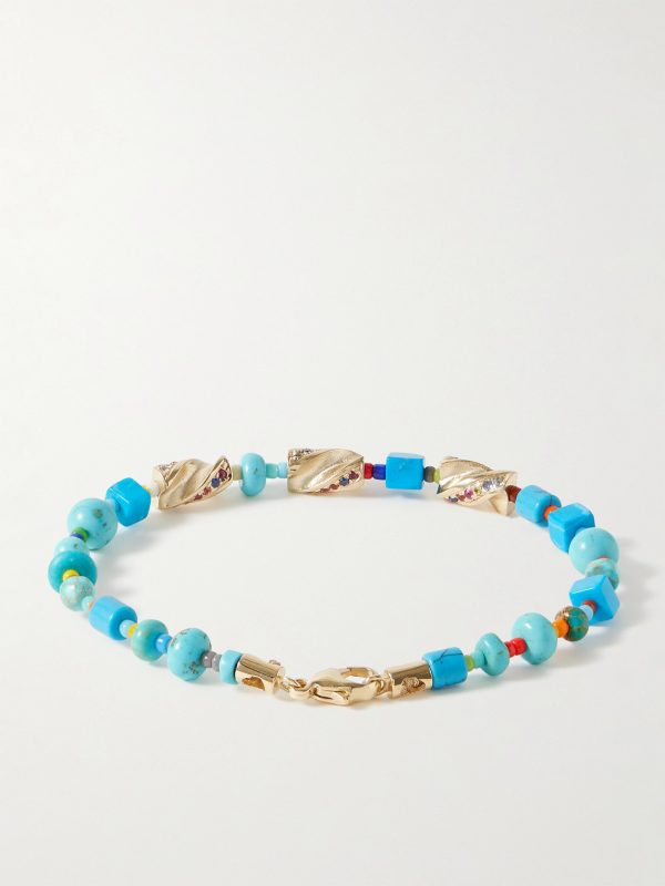 Drill Bit 14-Karat Gold Multi-Stone Beaded Bracelet - BK