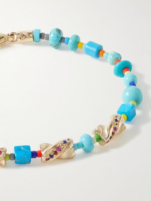 Drill Bit 14-Karat Gold Multi-Stone Beaded Bracelet - CU