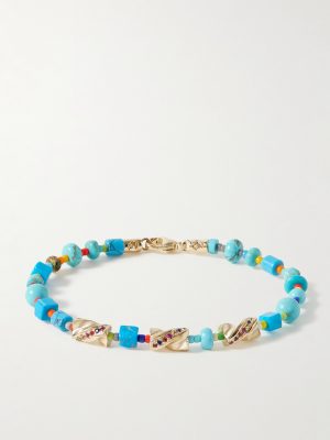 Drill Bit 14-Karat Gold Multi-Stone Beaded Bracelet