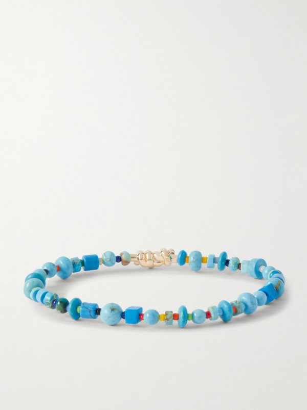 14-Karat Gold, Turquoise and Glass Beaded Bracelet - BK 14-Karat Gold, Turquoise and Glass Beaded Bracelet - BK