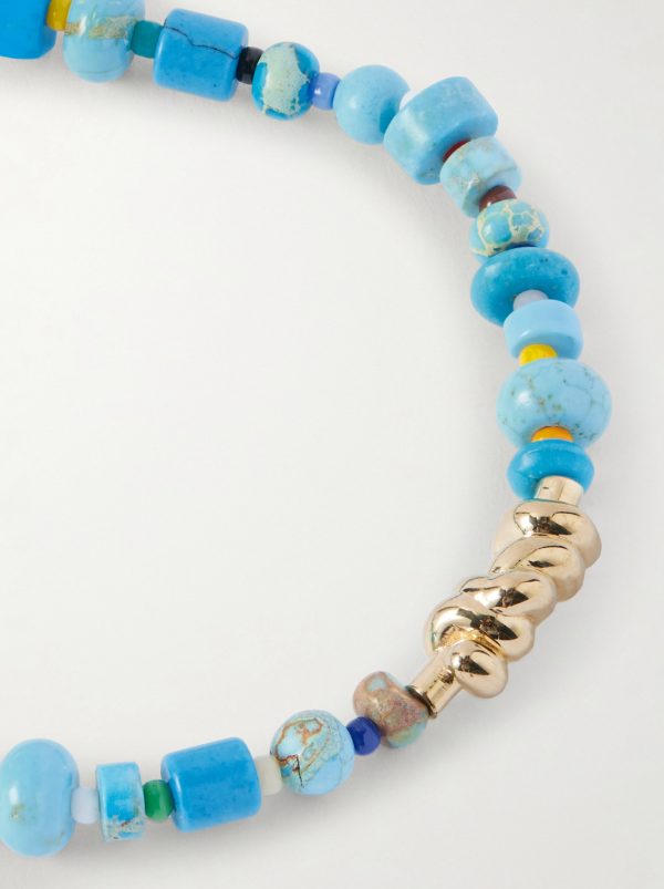 14-Karat Gold, Turquoise and Glass Beaded Bracelet - CU 14-Karat Gold, Turquoise and Glass Beaded Bracelet - CU