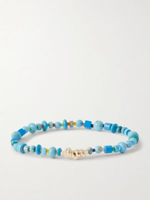14-Karat Gold, Turquoise and Glass Beaded Bracelet 14-Karat Gold, Turquoise and Glass Beaded Bracelet