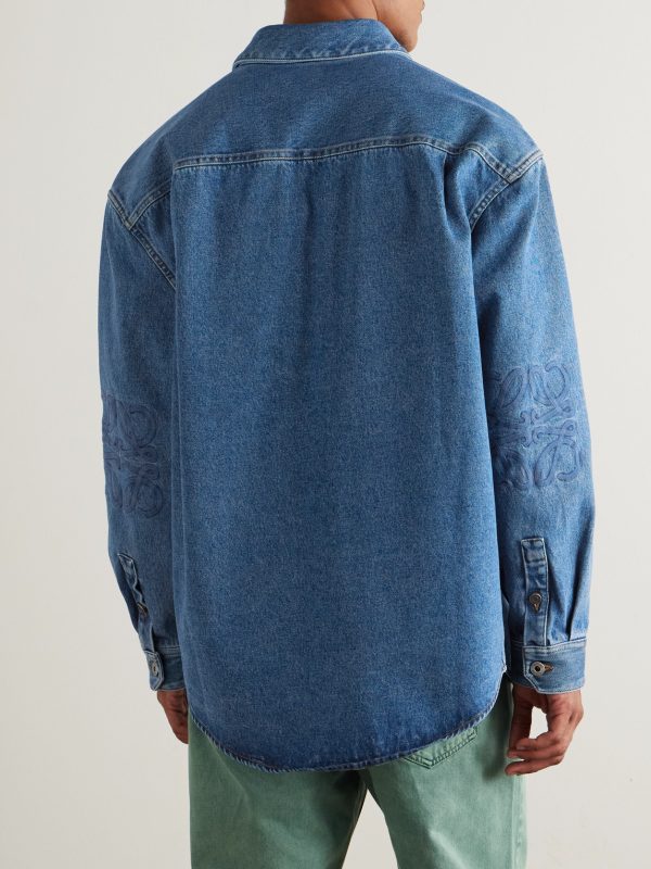 Anagram Logo-Embroidered Denim Overshirt - BK