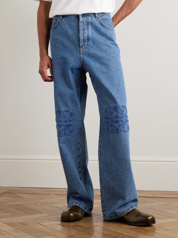 Anagram Wide-Leg Logo-Embroidered Jeans - FR Anagram Wide-Leg Logo-Embroidered Jeans - FR