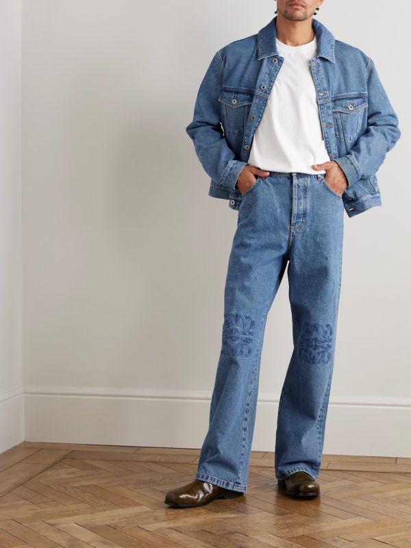 Anagram Wide-Leg Logo-Embroidered Jeans - OU Anagram Wide-Leg Logo-Embroidered Jeans - OU