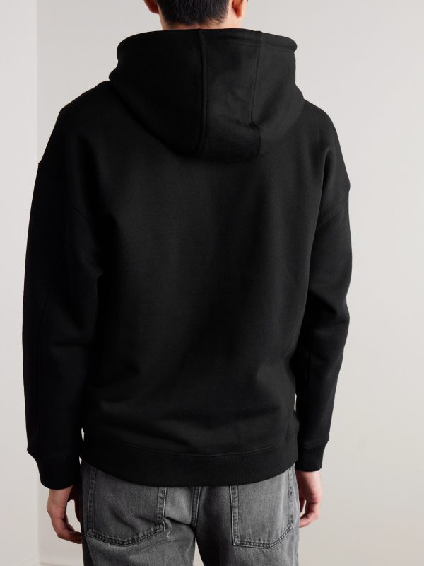 Logo-Embroidered Leather-Trimmed Cotton-Jersey Hoodie - BK Logo-Embroidered Leather-Trimmed Cotton-Jersey Hoodie - BK