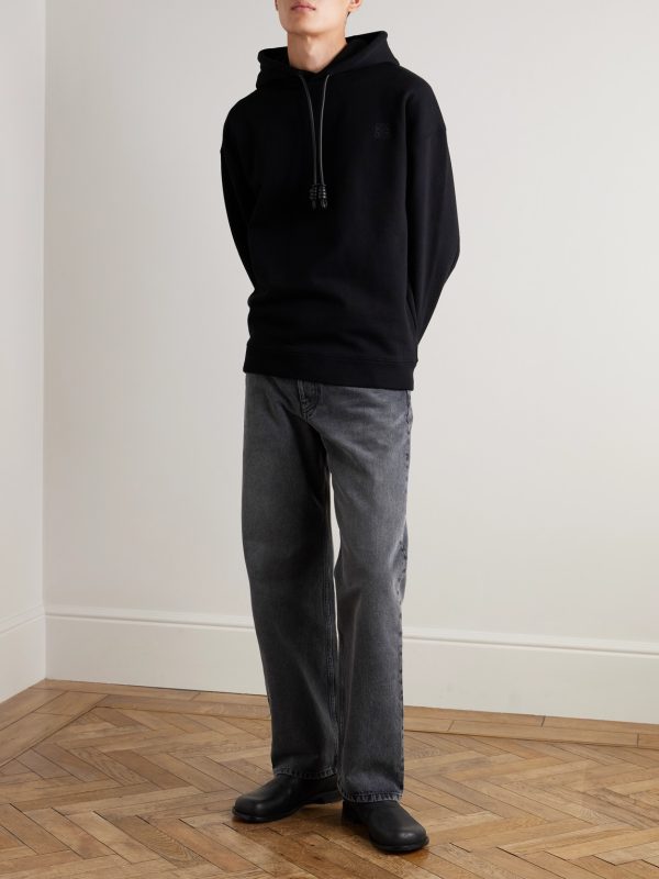 Logo-Embroidered Leather-Trimmed Cotton-Jersey Hoodie - OU Logo-Embroidered Leather-Trimmed Cotton-Jersey Hoodie - OU
