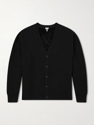 Anagram-Jacquard Wool-Blend Cardigan