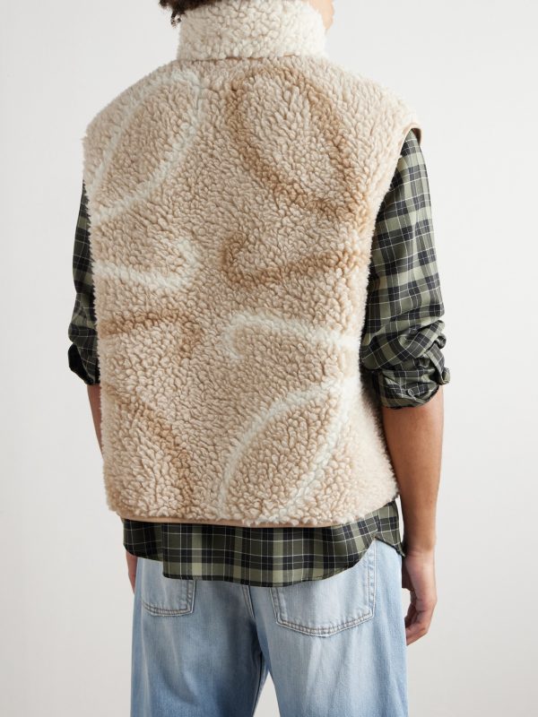 Leather-Trimmed Printed Fleece Gilet - BK