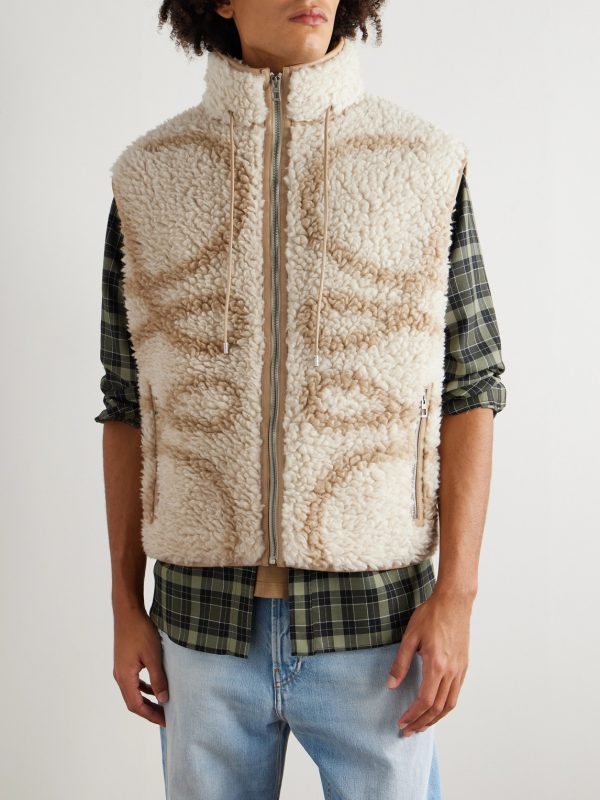 Leather-Trimmed Printed Fleece Gilet - FR