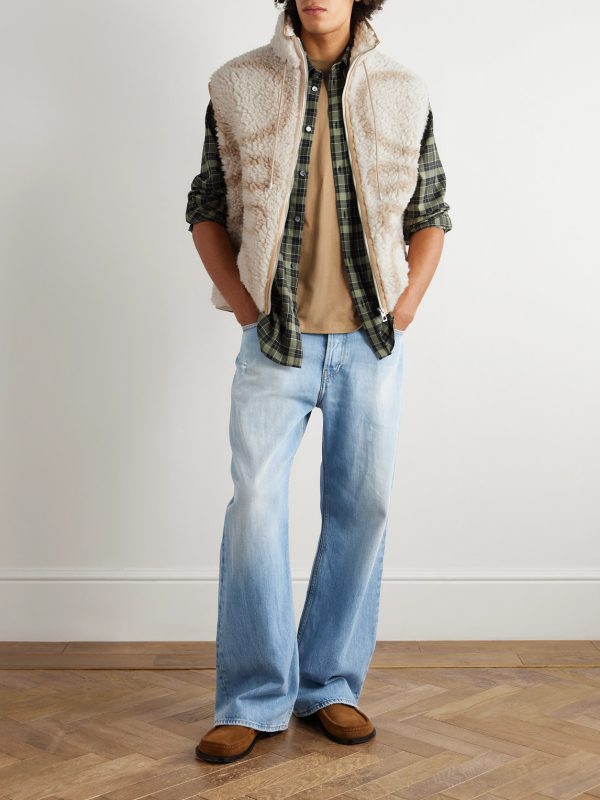 Leather-Trimmed Printed Fleece Gilet - OU