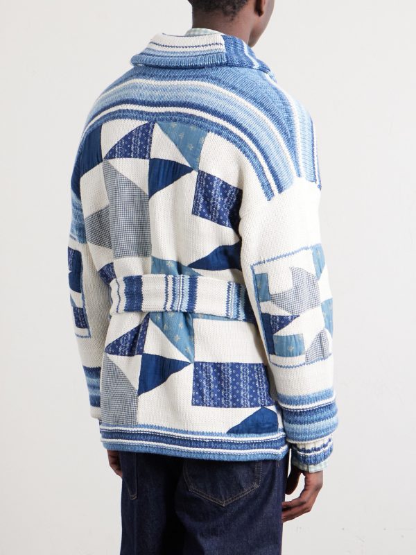 Shawl-Collar Patchwork Cotton and Linen-Blend Cardigan - BK Shawl-Collar Patchwork Cotton and Linen-Blend Cardigan - BK
