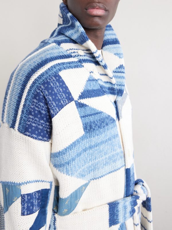 Shawl-Collar Patchwork Cotton and Linen-Blend Cardigan - CU Shawl-Collar Patchwork Cotton and Linen-Blend Cardigan - CU