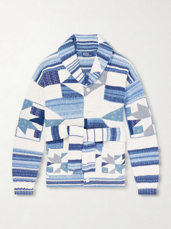 Shawl-Collar Patchwork Cotton and Linen-Blend Cardigan Shawl-Collar Patchwork Cotton and Linen-Blend Cardigan
