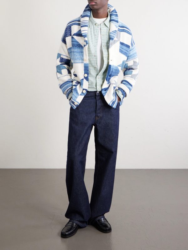 Shawl-Collar Patchwork Cotton and Linen-Blend Cardigan - OU Shawl-Collar Patchwork Cotton and Linen-Blend Cardigan - OU