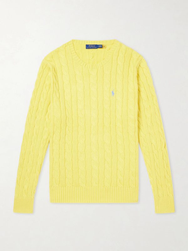 Logo-Embroidered Cable-Knit Cotton Sweater