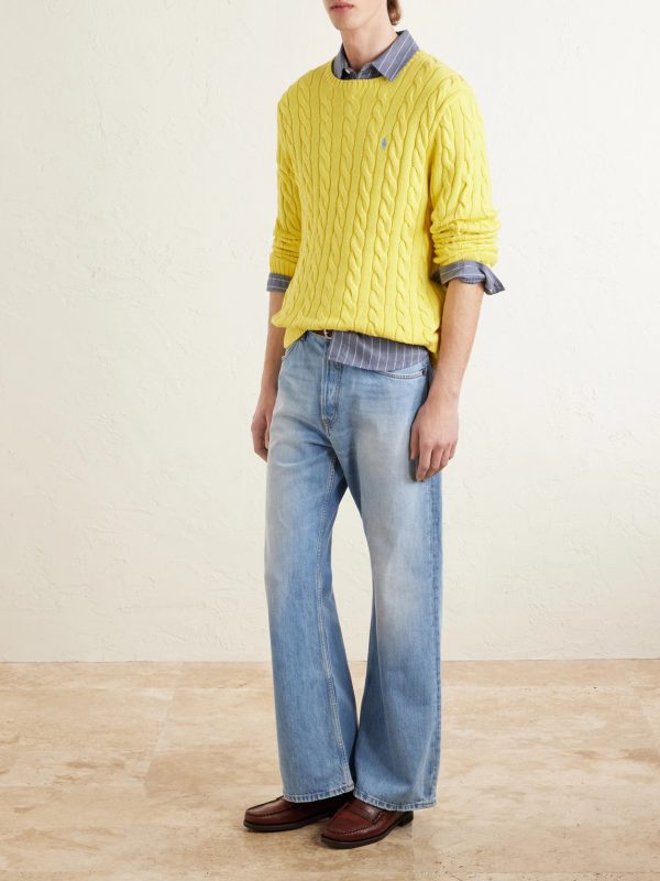 Logo-Embroidered Cable-Knit Cotton Sweater - OU