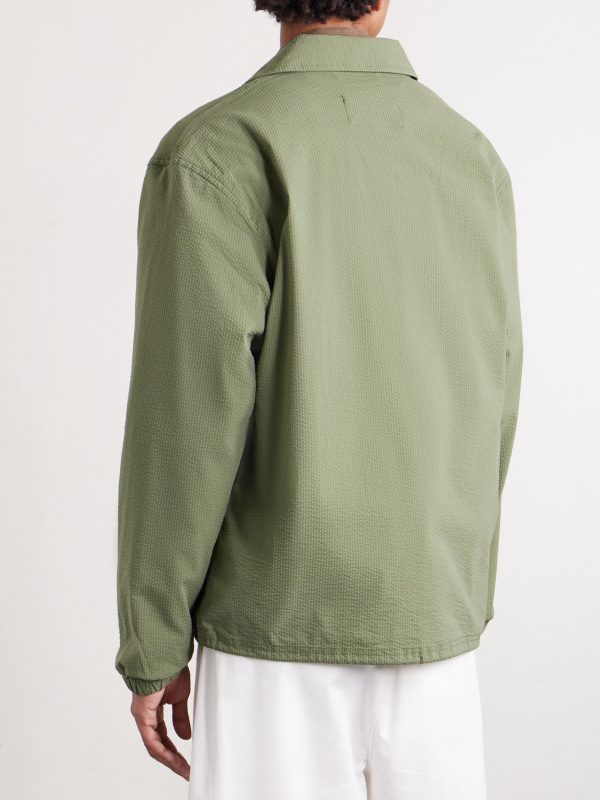 Logo-Embroidered Cotton-Blend Seersucker Blouson Jacket - BK Logo-Embroidered Cotton-Blend Seersucker Blouson Jacket - BK