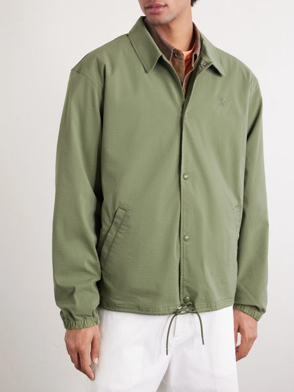 Logo-Embroidered Cotton-Blend Seersucker Blouson Jacket - FR Logo-Embroidered Cotton-Blend Seersucker Blouson Jacket - FR