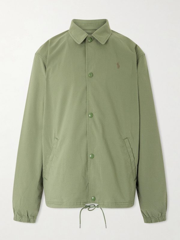 Logo-Embroidered Cotton-Blend Seersucker Blouson Jacket Logo-Embroidered Cotton-Blend Seersucker Blouson Jacket