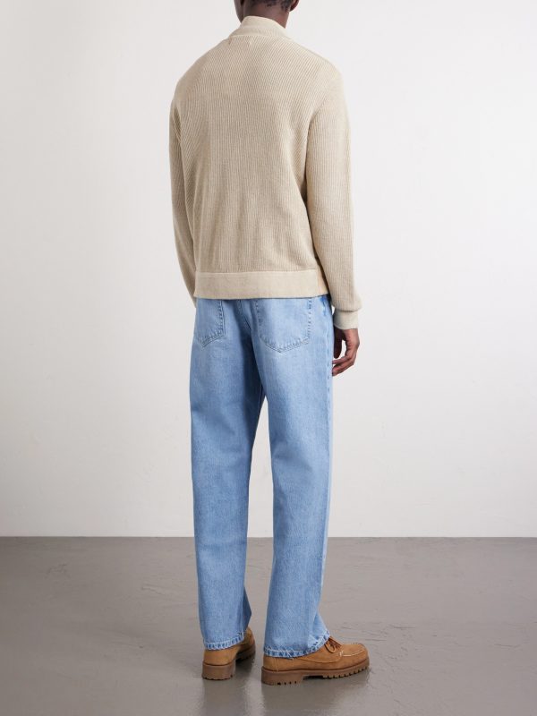 Logo-Appliquéd Quilted Linen Zip-Up Sweater - BK