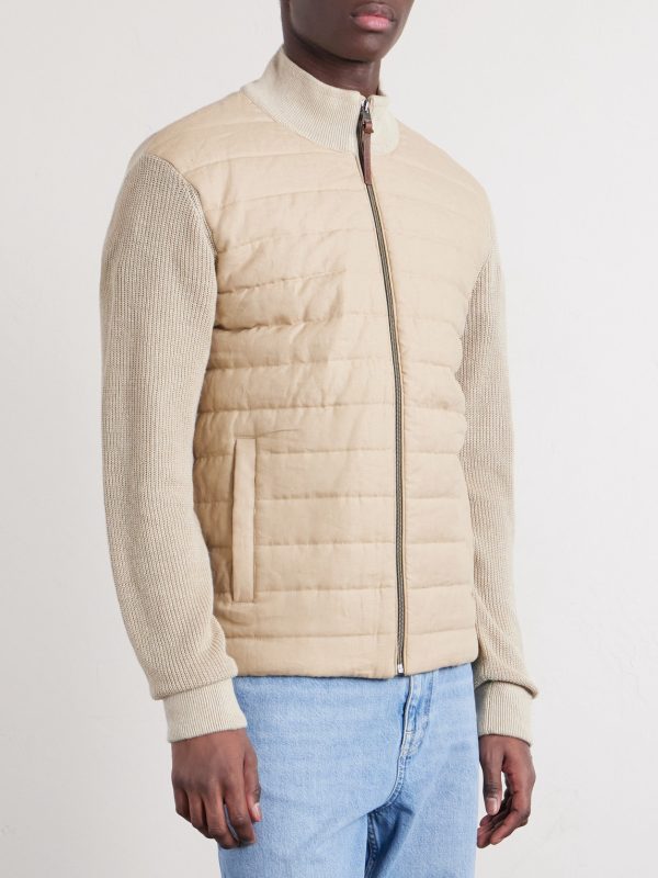 Logo-Appliquéd Quilted Linen Zip-Up Sweater - FR