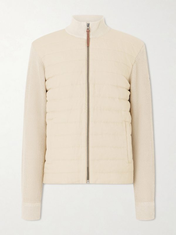 Logo-Appliquéd Quilted Linen Zip-Up Sweater