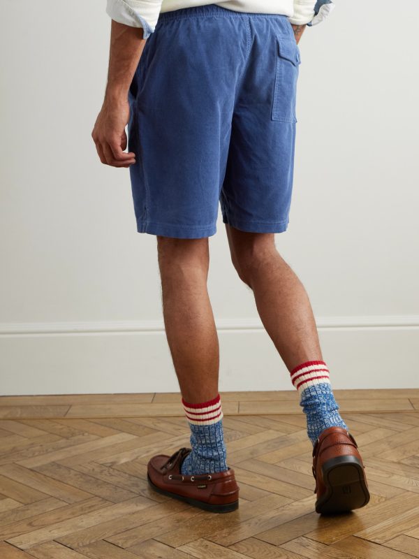 Straight-Leg Logo-Embroidered Cotton-Corduroy Drawstring Shorts - BK Straight-Leg Logo-Embroidered Cotton-Corduroy Drawstring Shorts - BK
