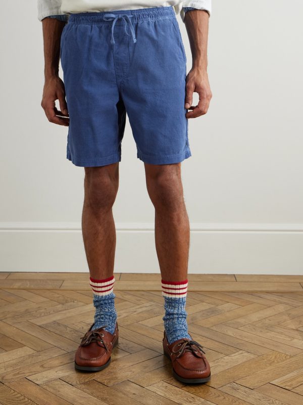 Straight-Leg Logo-Embroidered Cotton-Corduroy Drawstring Shorts - FR Straight-Leg Logo-Embroidered Cotton-Corduroy Drawstring Shorts - FR