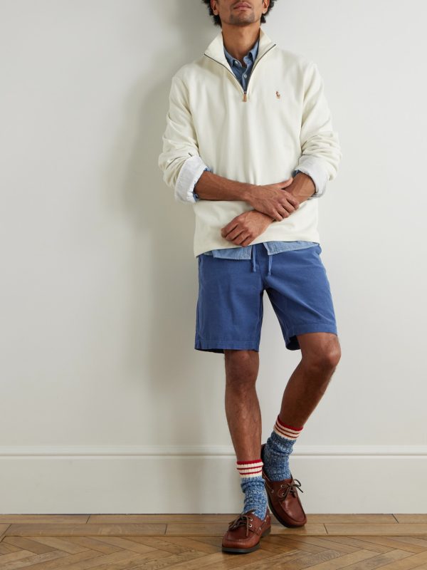 Straight-Leg Logo-Embroidered Cotton-Corduroy Drawstring Shorts - OU Straight-Leg Logo-Embroidered Cotton-Corduroy Drawstring Shorts - OU