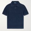 Open-Collar Ribbed Linen Polo Shirt Open-Collar Ribbed Linen Polo Shirt