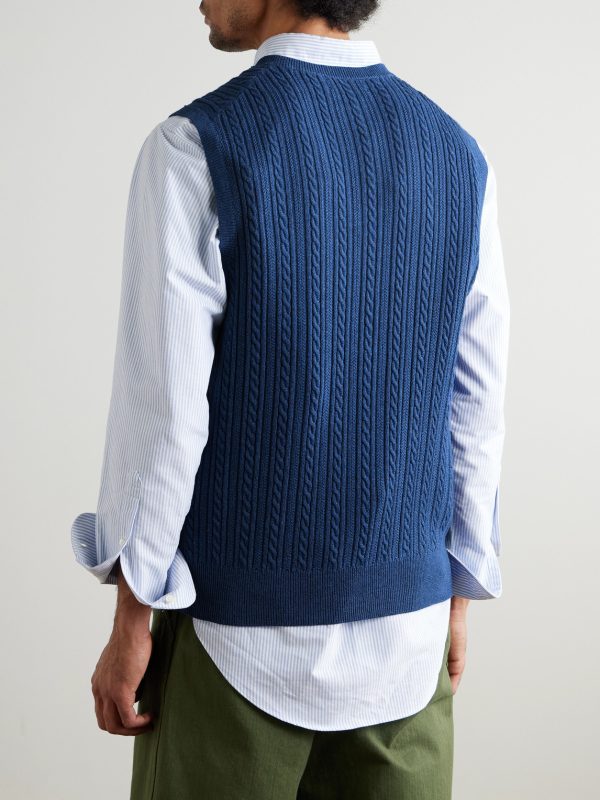 Logo-Embroidered Cable-Knit Cotton Vest - BK