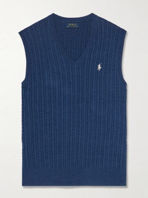 Logo-Embroidered Cable-Knit Cotton Vest