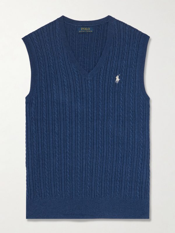 Logo-Embroidered Cable-Knit Cotton Vest
