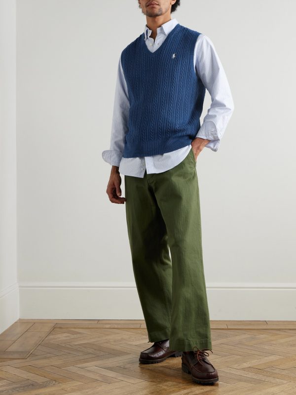 Logo-Embroidered Cable-Knit Cotton Vest - OU