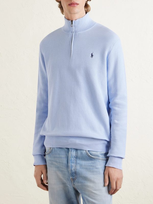 Logo-Embroidered Cotton-Piqué Half-Zip Sweater - FR Logo-Embroidered Cotton-Piqué Half-Zip Sweater - FR